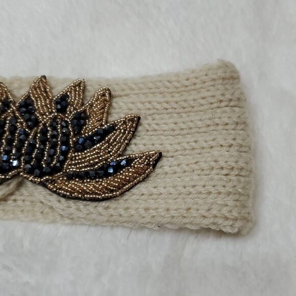 SALE White Cream Rhinestone Bling Knit Head Wrap Ski HeadBand - Picture 3 of 8